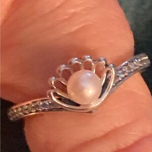 Pandora Disney's Ariel princess shell with pearl in sterling, in box, size 4
